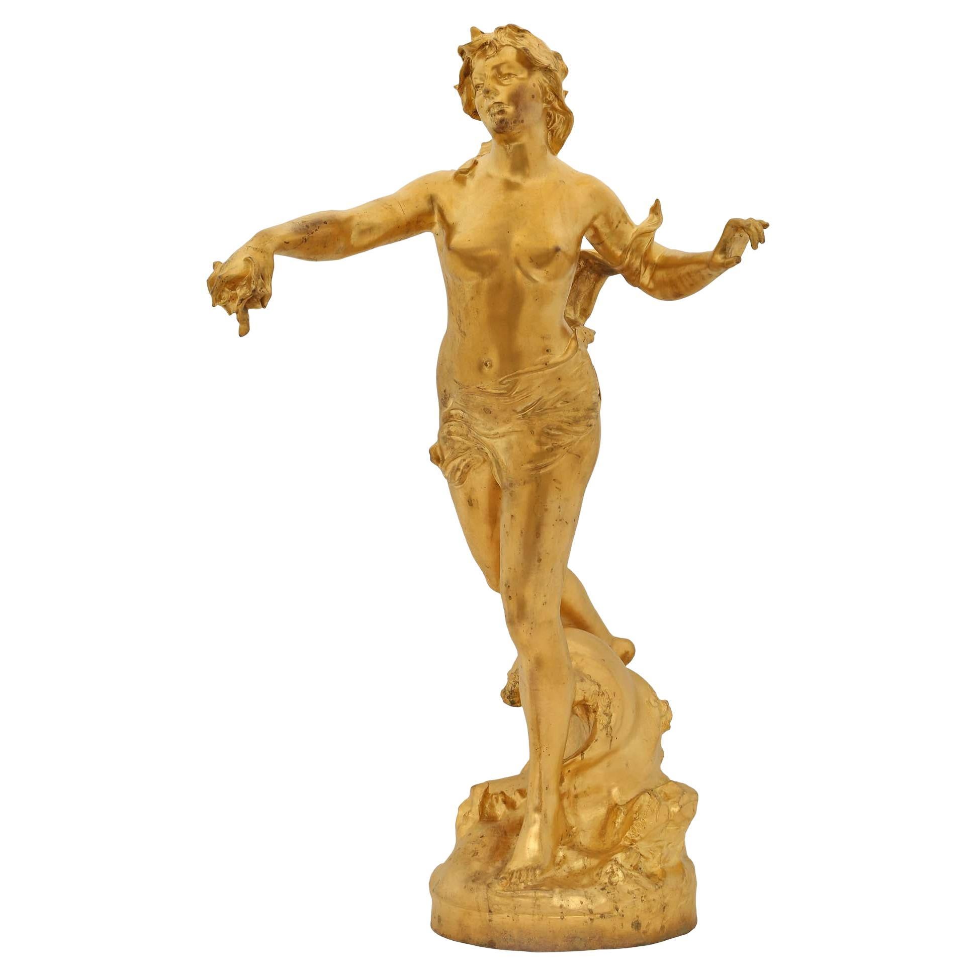  Französische Goldbronze-Statue der Nereids aus dem 19. Jahrhundert, signiert Claude-André Férigoule im Angebot