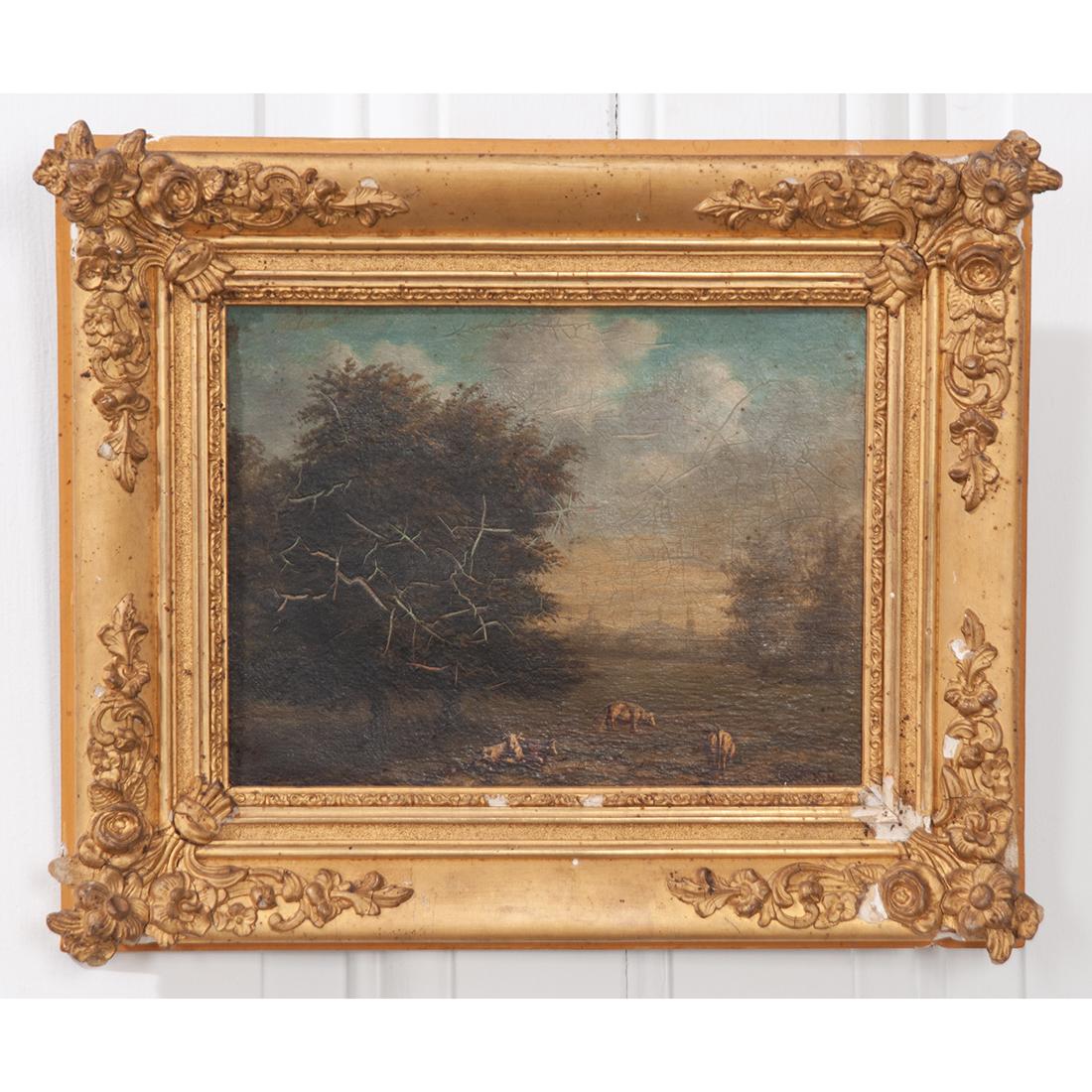 French 19th Century Ornate Gilt Framed Oil Painting In Good Condition In Baton Rouge, LA