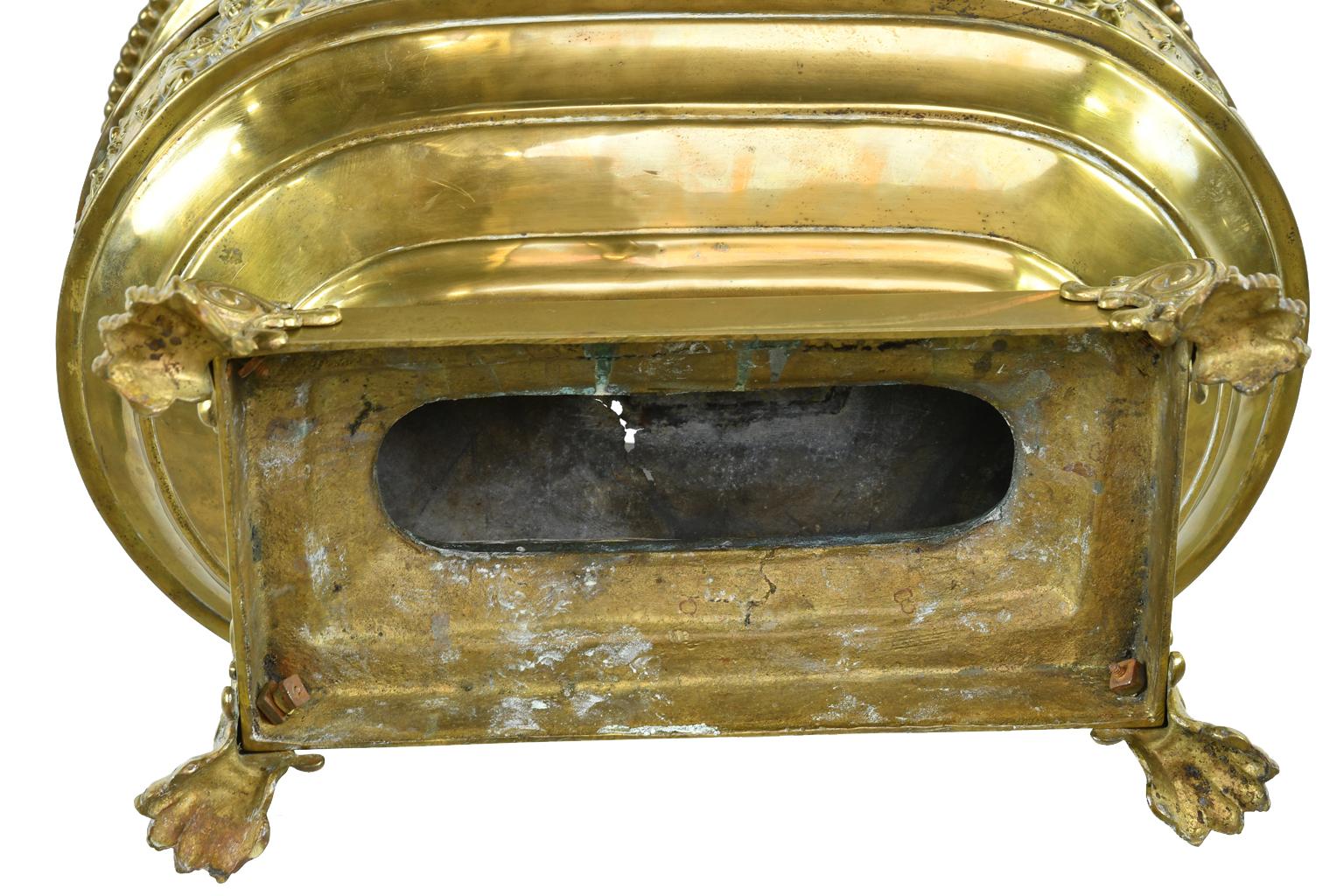 French 19th Century Oval Brass Wine Cooler or Cache Pot with Repoussé of Cherubs 7