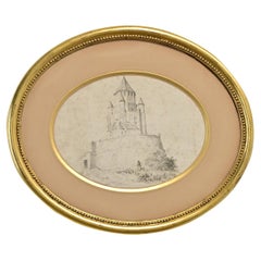 Lithographie ovale française du XIXe siècle encadrée