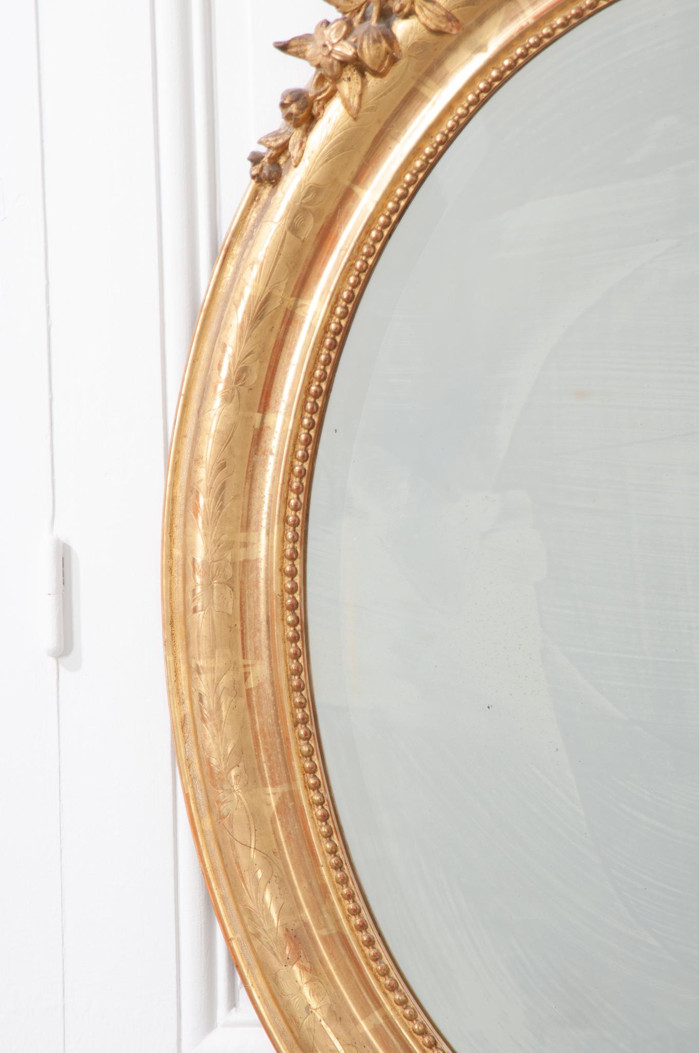Giltwood French 19th Century Oval Gold Gilt Mirror
