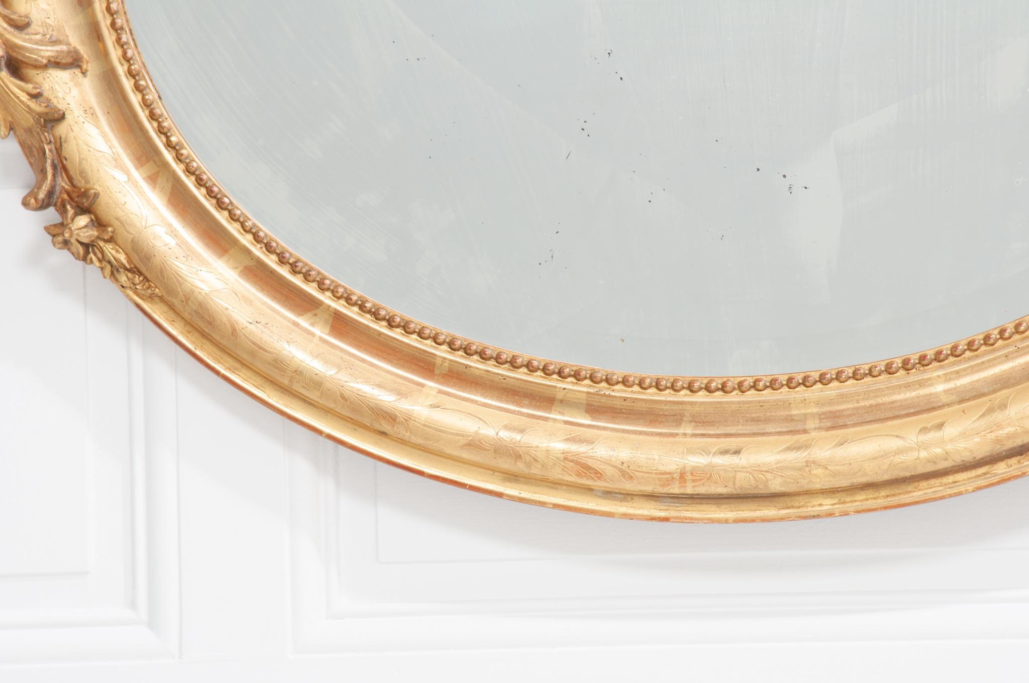 French 19th Century Oval Gold Gilt Mirror 1