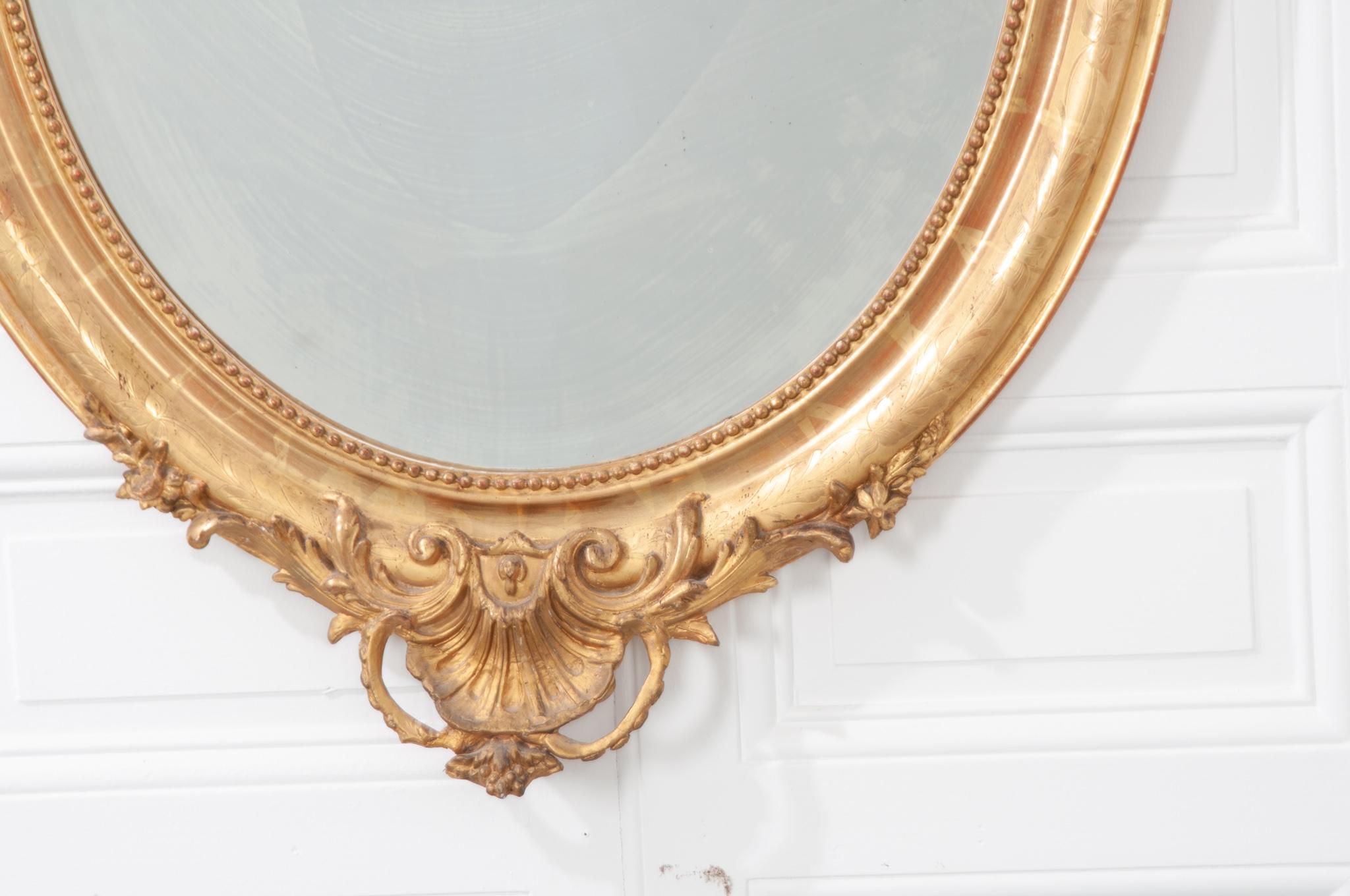 French 19th Century Oval Gold Gilt Mirror 2