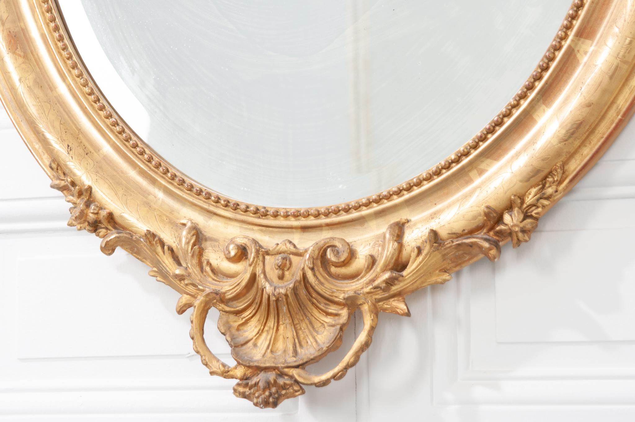French 19th Century Oval Gold Gilt Mirror 3