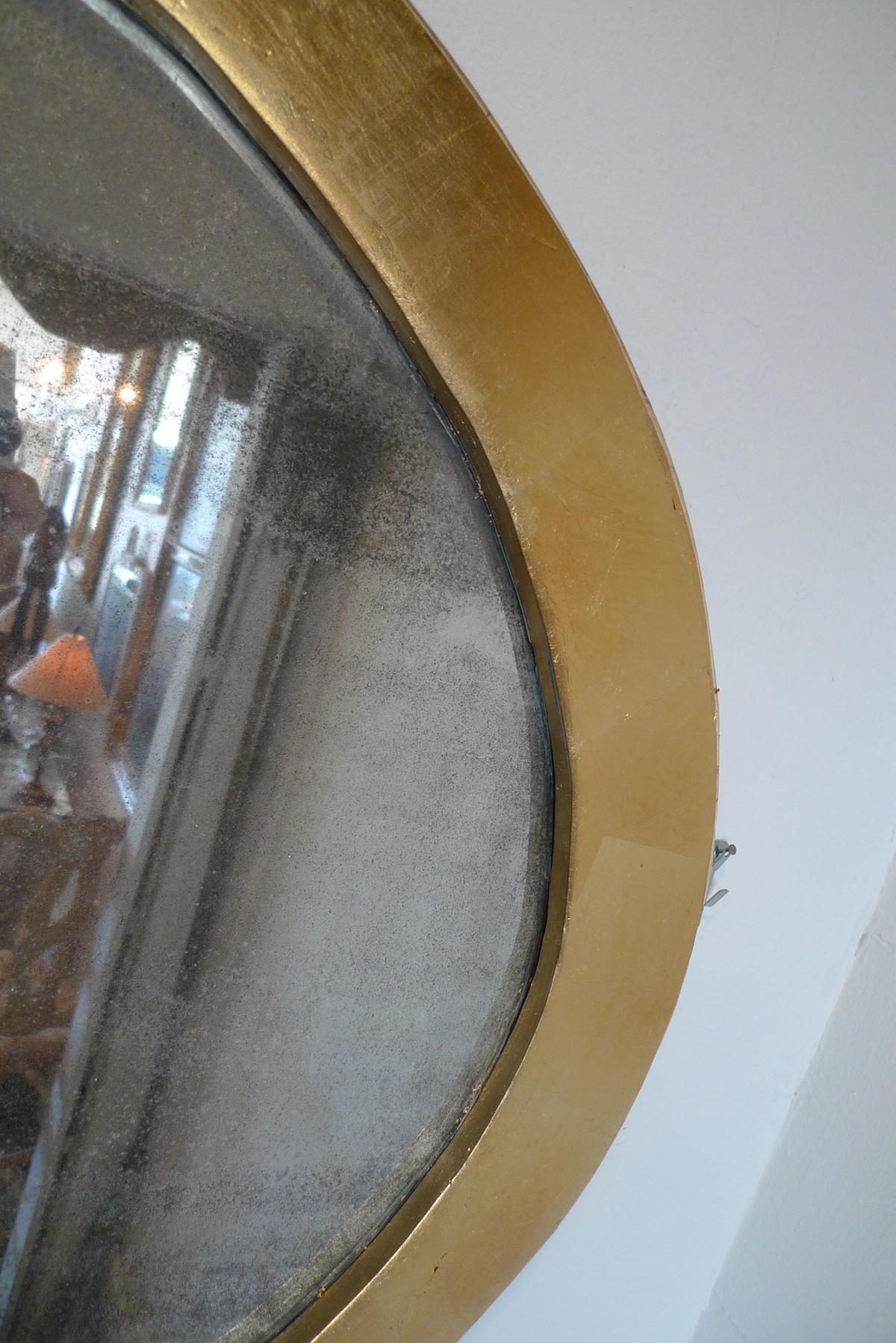 French 19th Century Oval Gold Painted Oval Wood Framed Mirror and Original Glass In Distressed Condition In Santa Monica, CA
