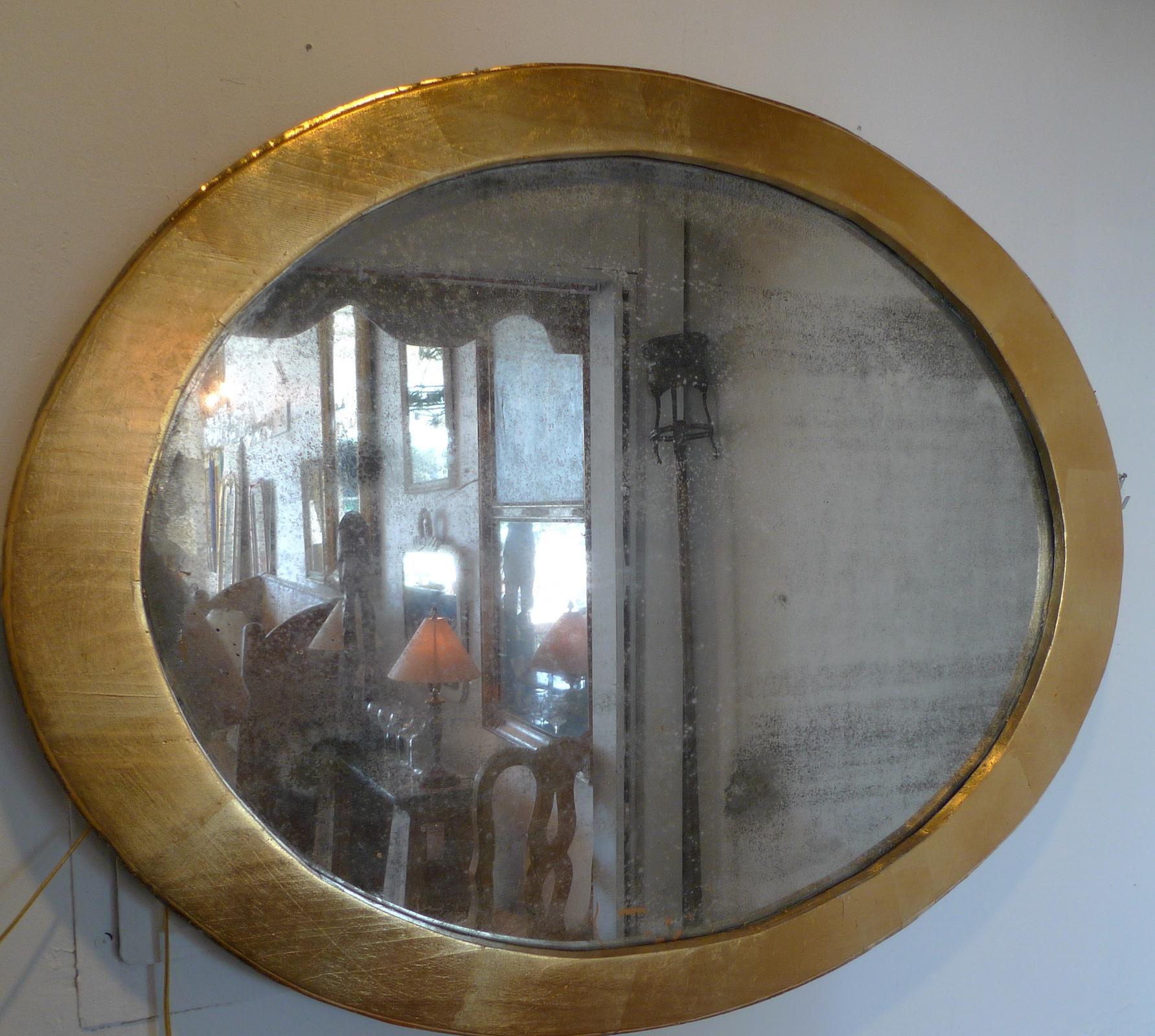 French 19th Century Oval Gold Painted Oval Wood Framed Mirror and Original Glass 5