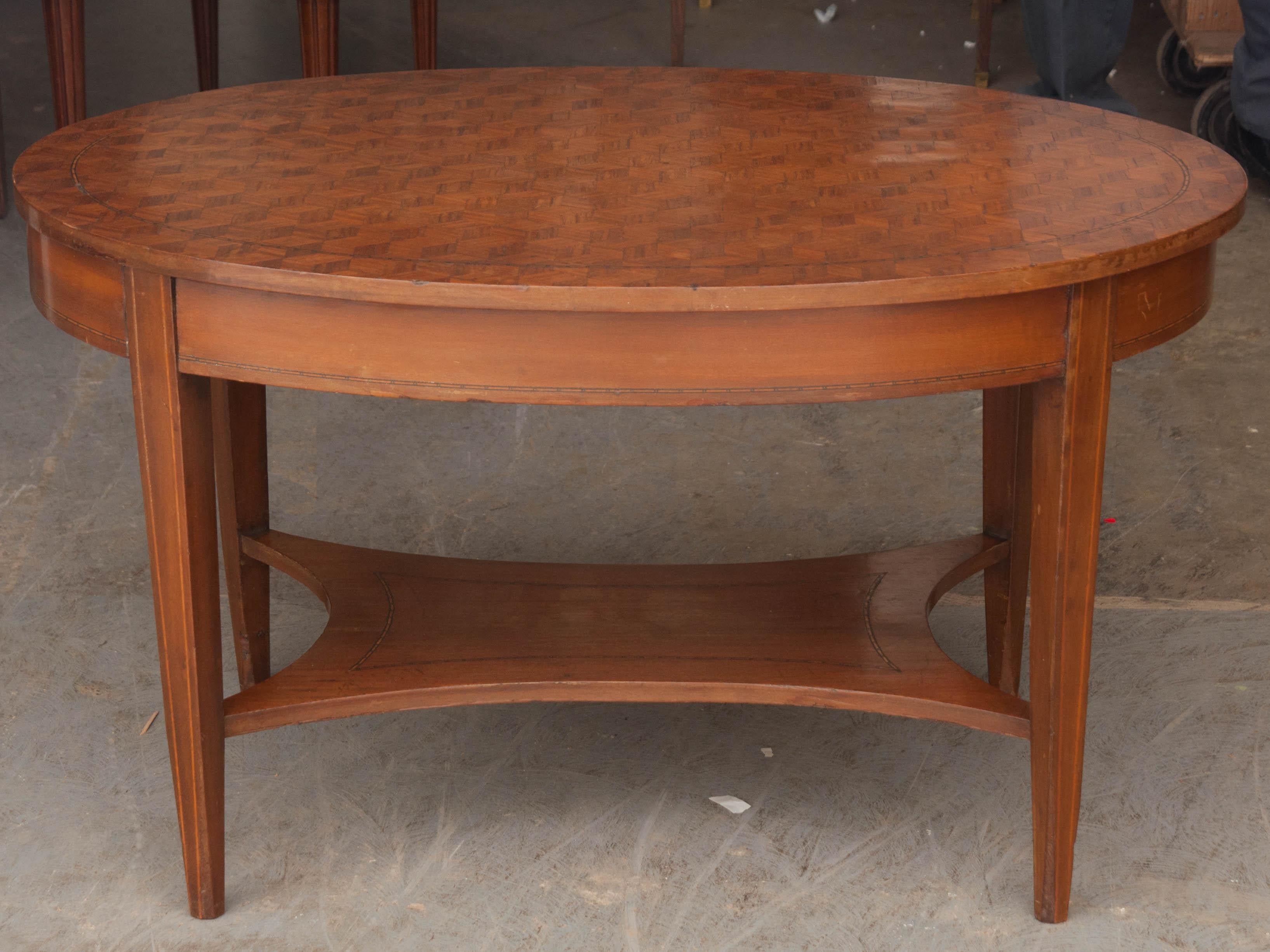 Directoire French 19th Century Oval Inlay Coffee Table