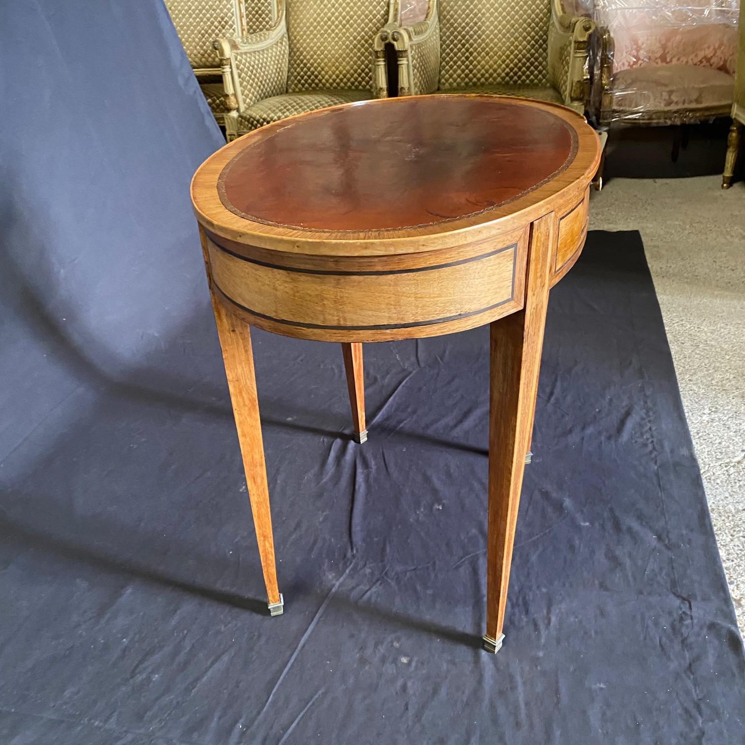 French 19th Century Oval Side Table or Desk with Embossed Leather Top 5