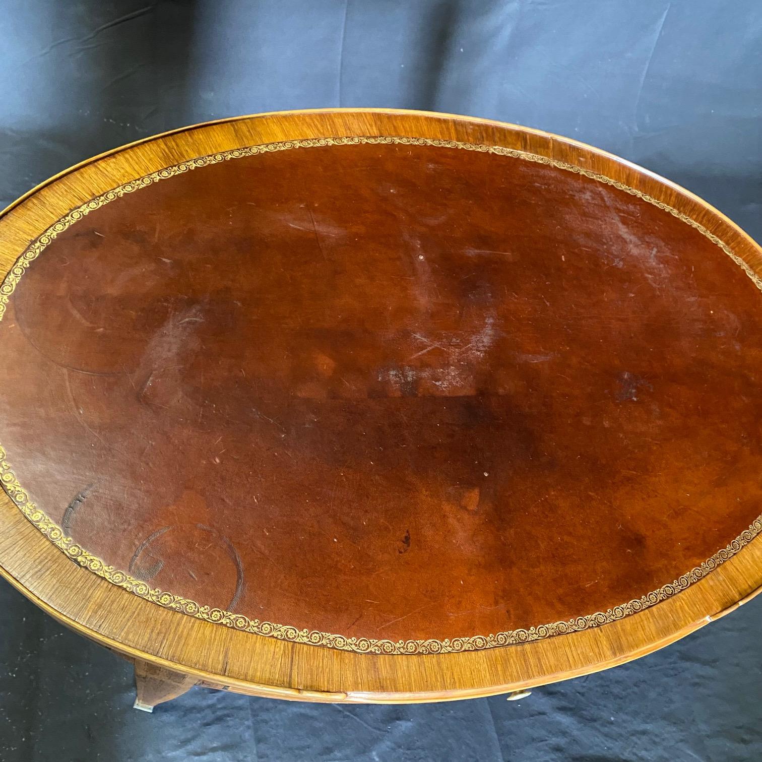 French 19th Century Oval Side Table or Desk with Embossed Leather Top 6