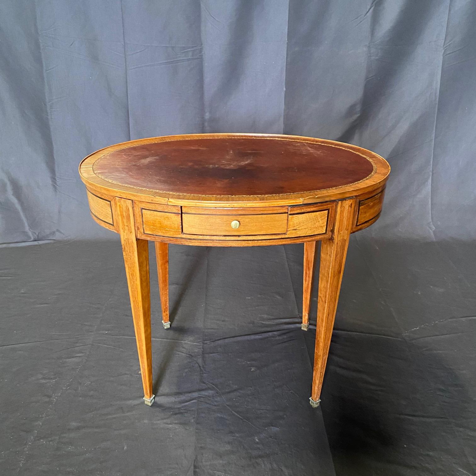 Neoclassical French 19th Century Oval Side Table or Desk with Embossed Leather Top