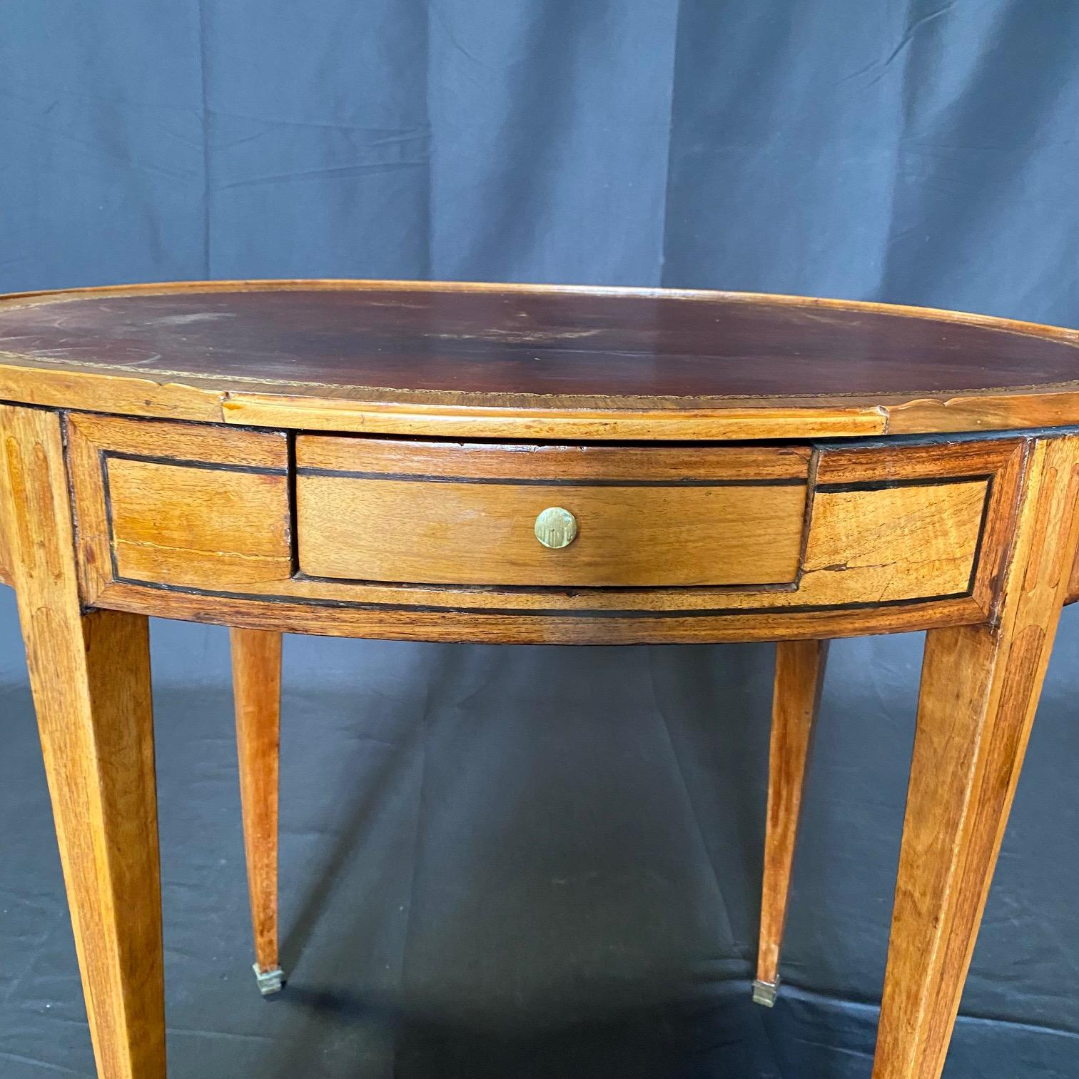 French 19th Century Oval Side Table or Desk with Embossed Leather Top 1