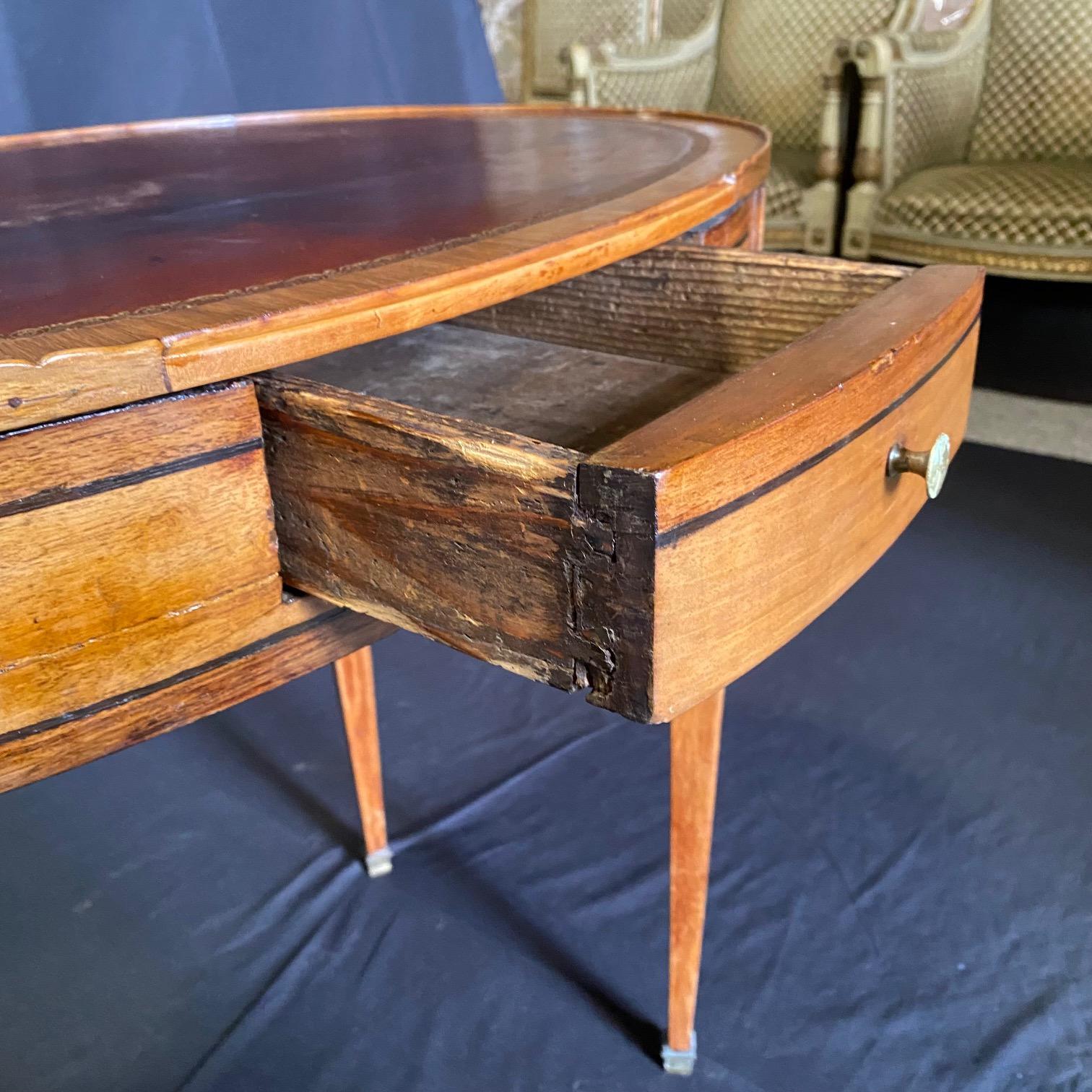French 19th Century Oval Side Table or Desk with Embossed Leather Top 2