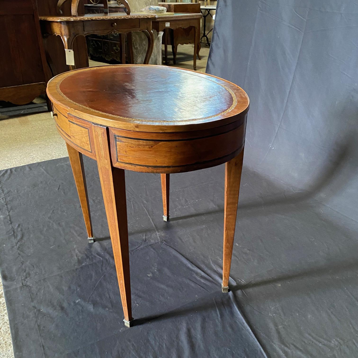 French 19th Century Oval Side Table or Desk with Embossed Leather Top 3