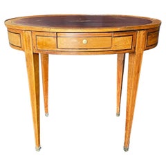 Antique French 19th Century Oval Side Table or Desk with Embossed Leather Top