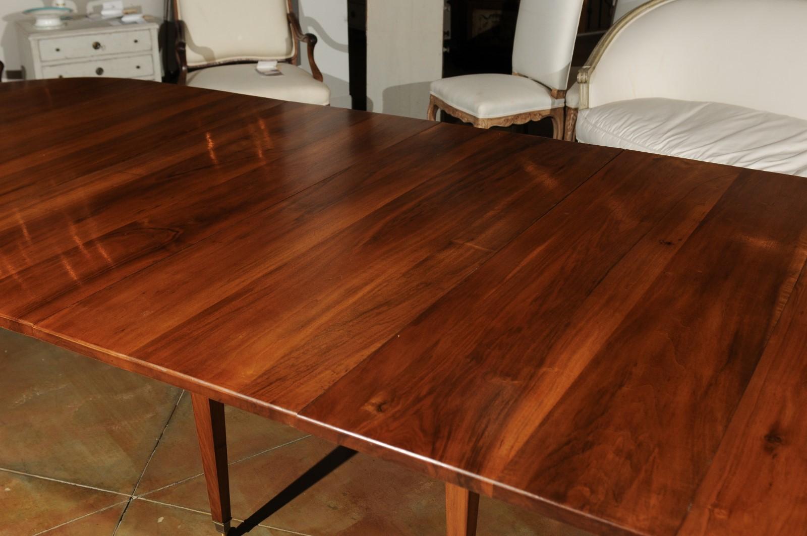 French 19th Century Oval Walnut Extension Dining Room Table with Brass Casters 2