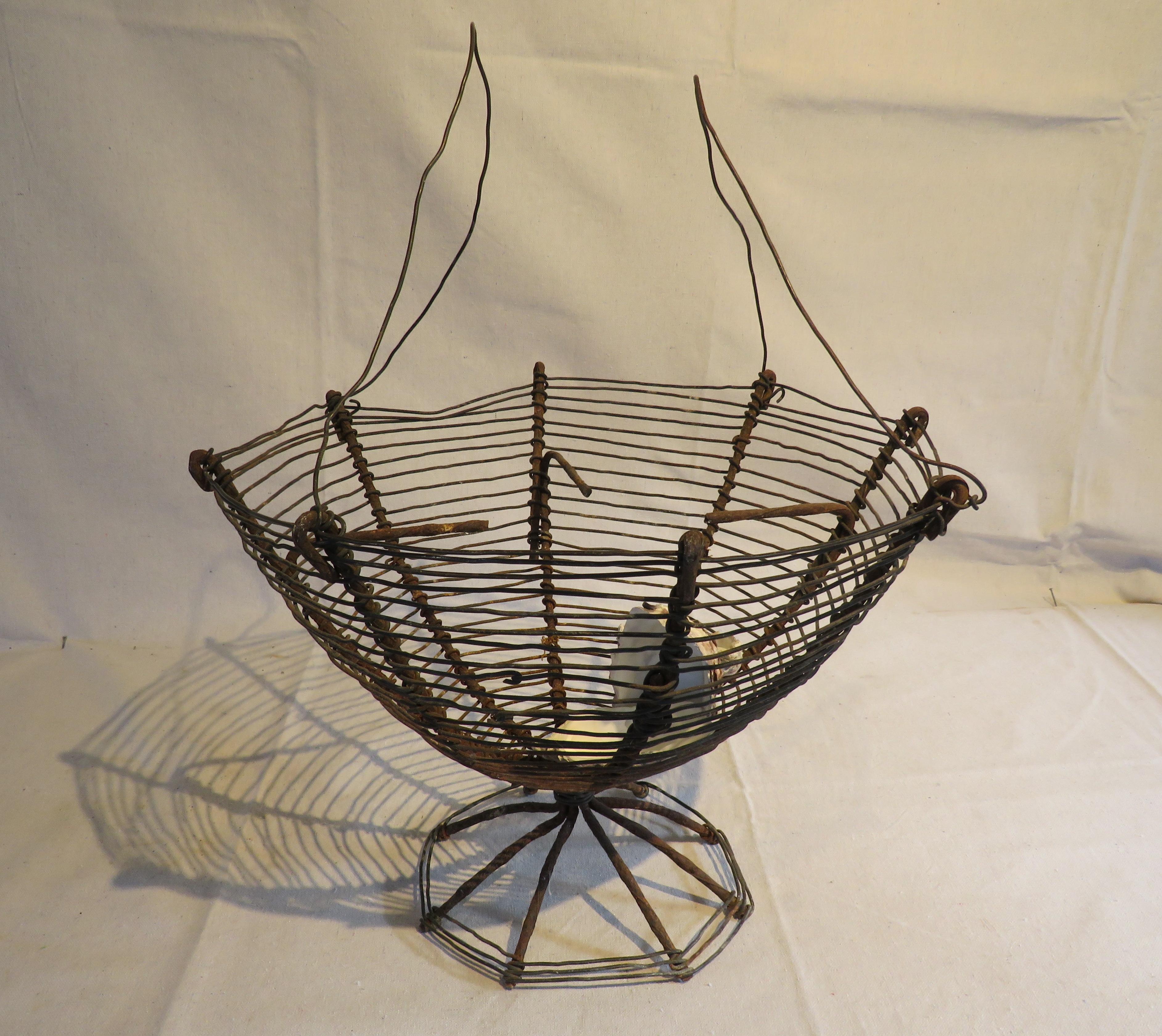 French Oyster Basket, crafted from wire, circa 1840.