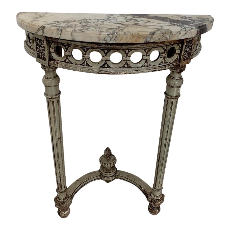 French 19th Century Paint and MarbleTop Demilune Console Table at 1stDibs