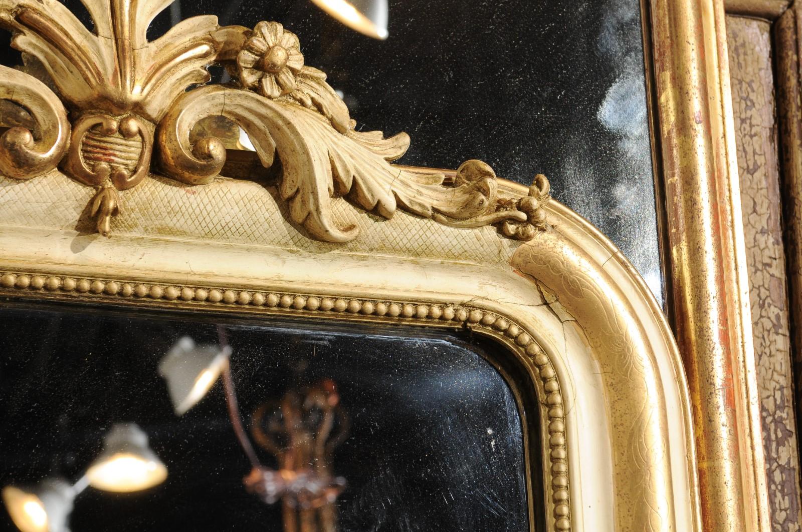 French 19th Century Painted and Parcel-Gilt Mirror with Acanthus Carved Crest 8