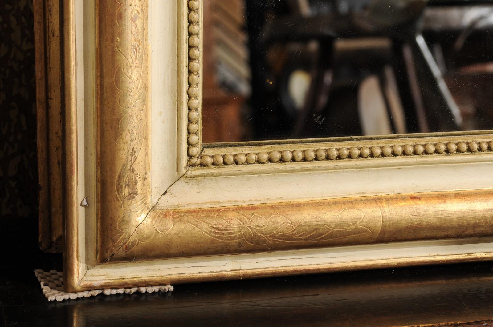 French 19th Century Painted and Parcel-Gilt Mirror with Acanthus Carved Crest 6