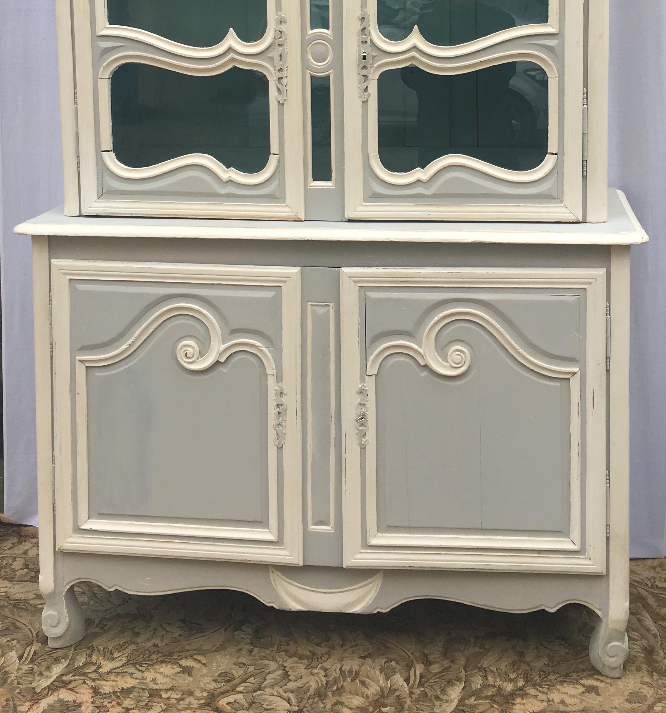 French 19th Century Painted Buffet Deux-Corps from Normandy, Monet's Cauchois In Good Condition In Miami, FL