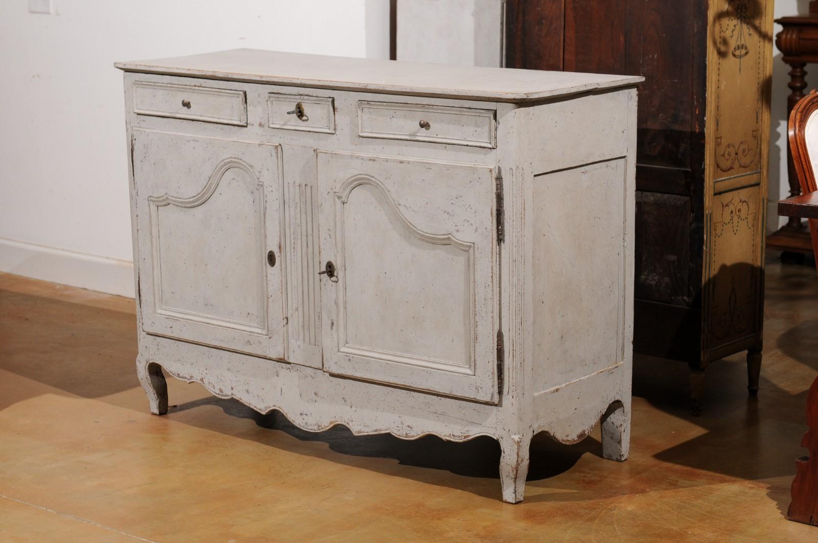 French 19th Century Painted Buffet with Drawers, Doors and Distressed Finish For Sale 7
