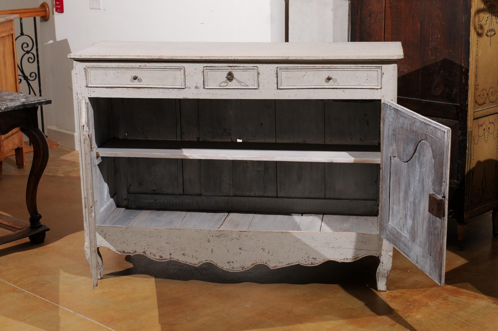 French 19th Century Painted Buffet with Drawers, Doors and Distressed Finish In Good Condition For Sale In Atlanta, GA