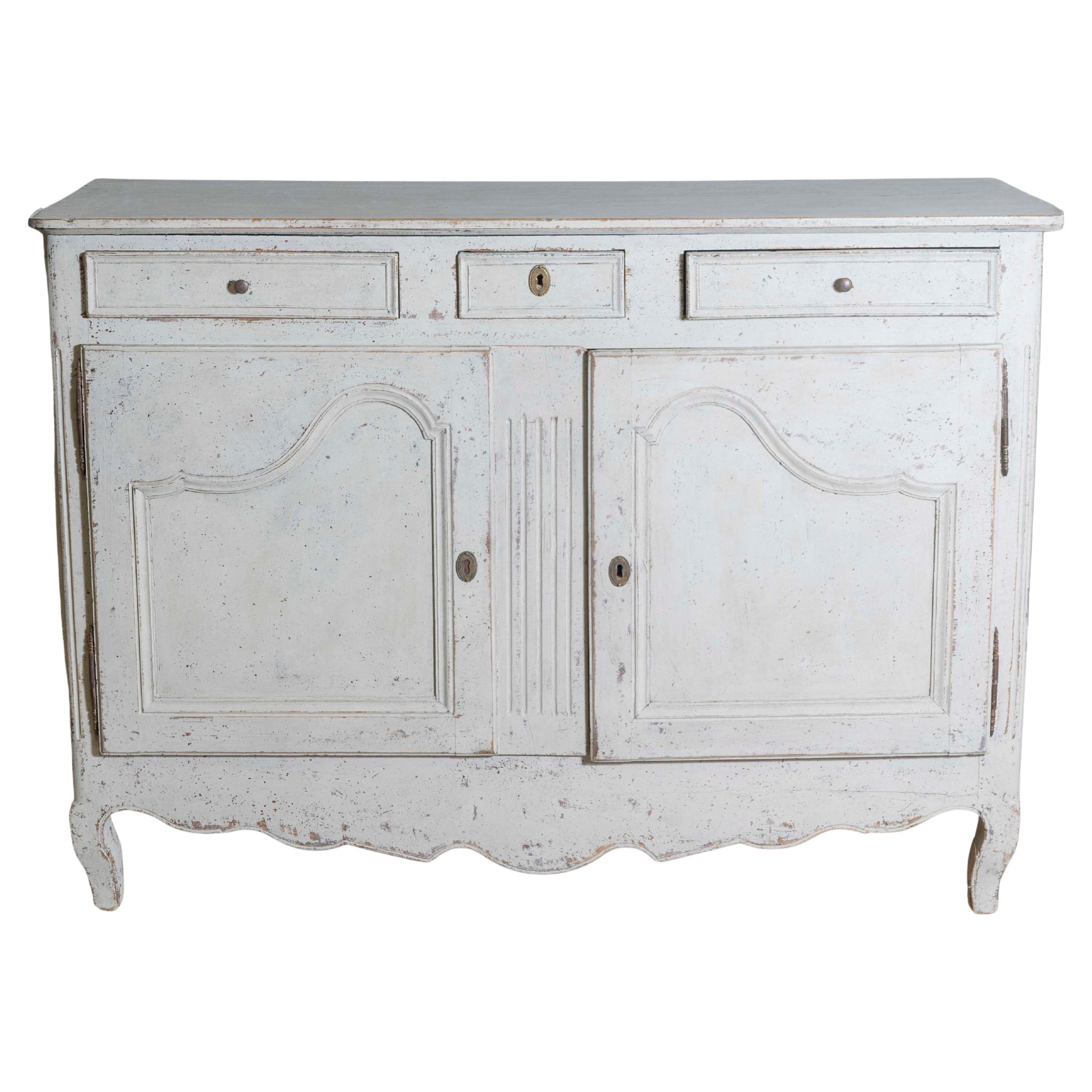 French 19th Century Painted Buffet with Drawers, Doors and Distressed Finish