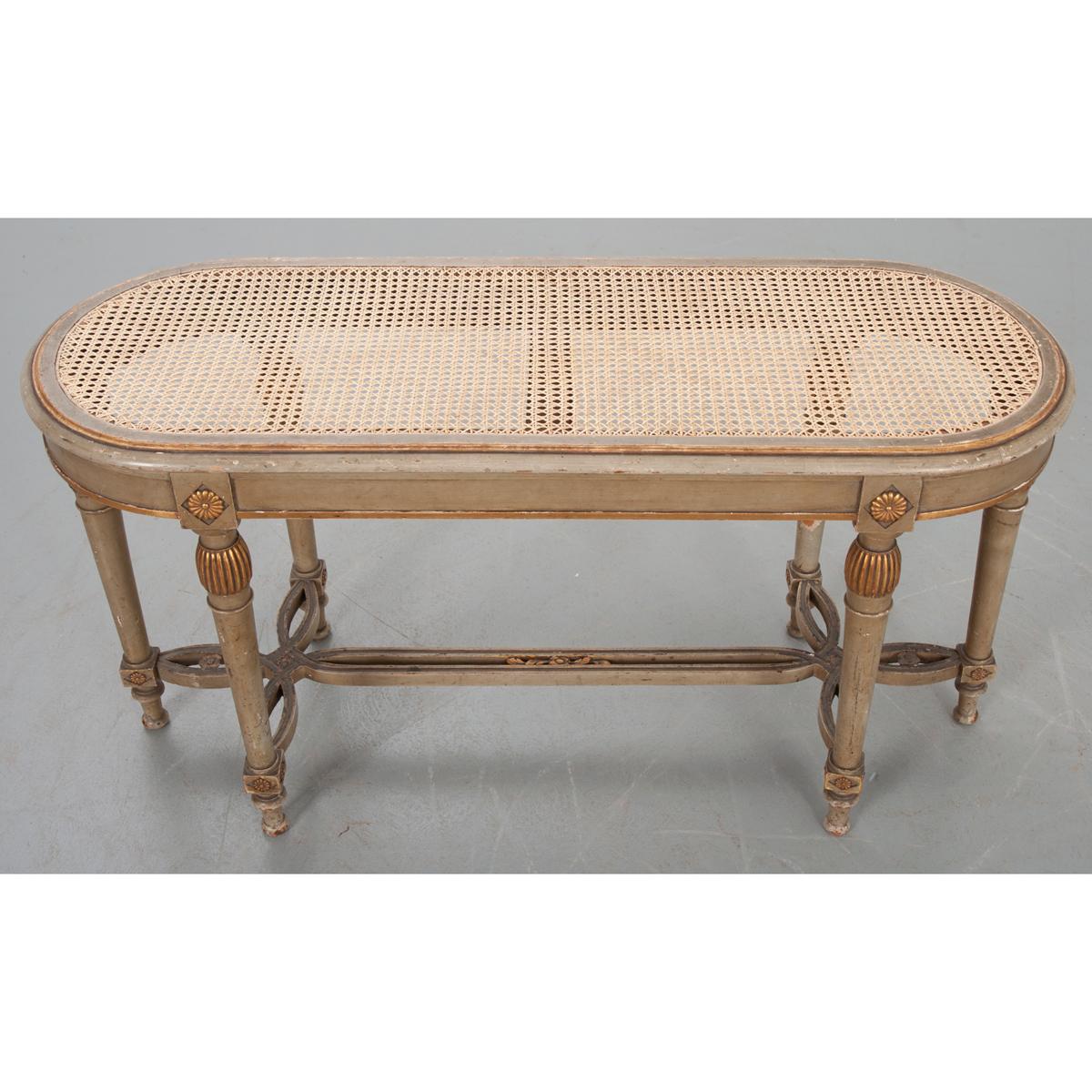 French 19th Century Painted & Cane Bench For Sale 1