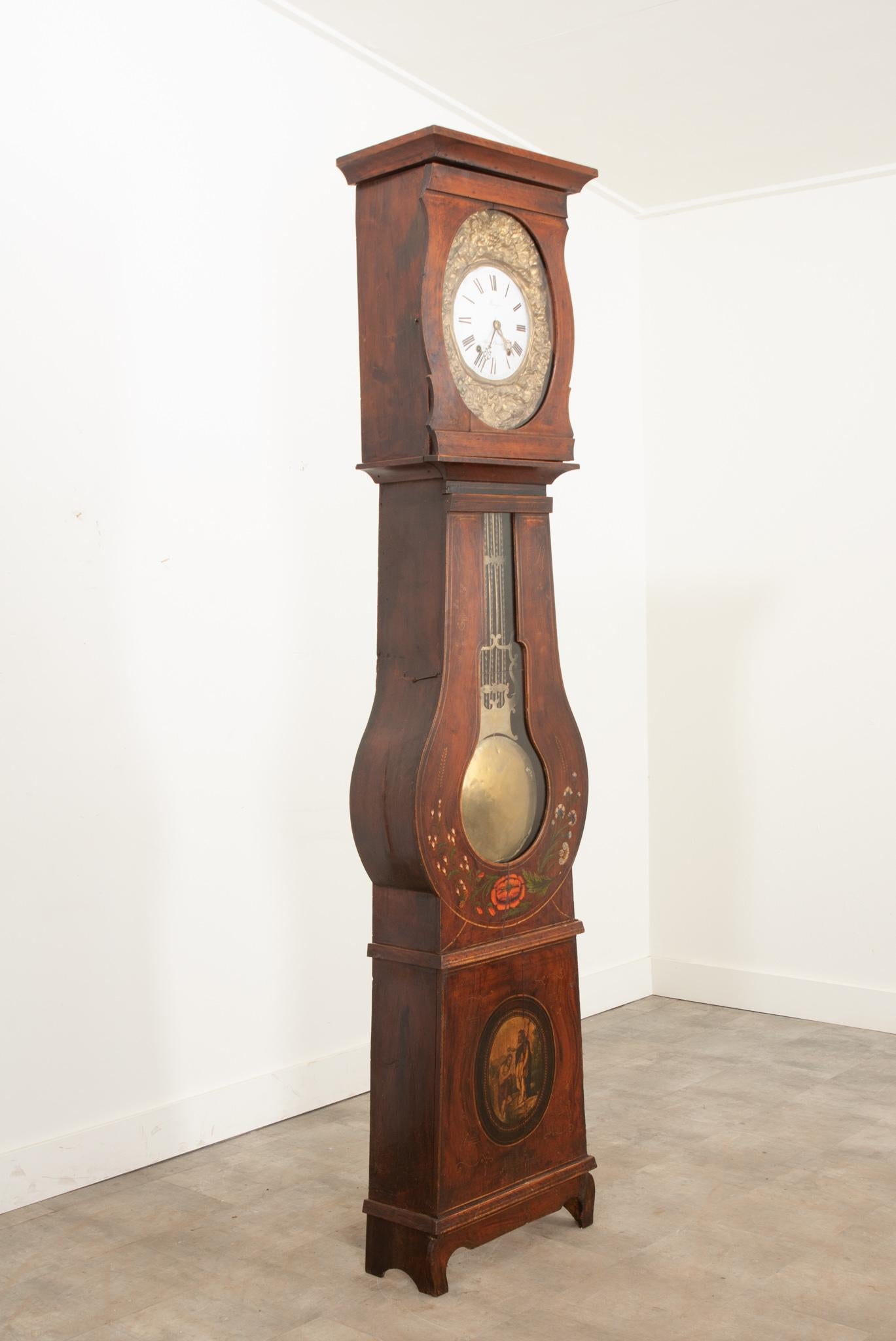 French 19th Century Painted Case Clock For Sale 5