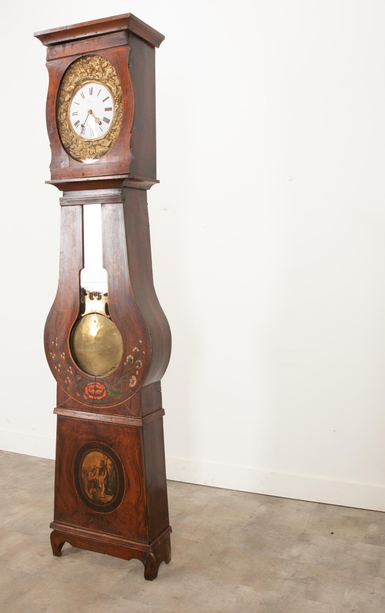 French 19th Century Painted Case Clock For Sale 2