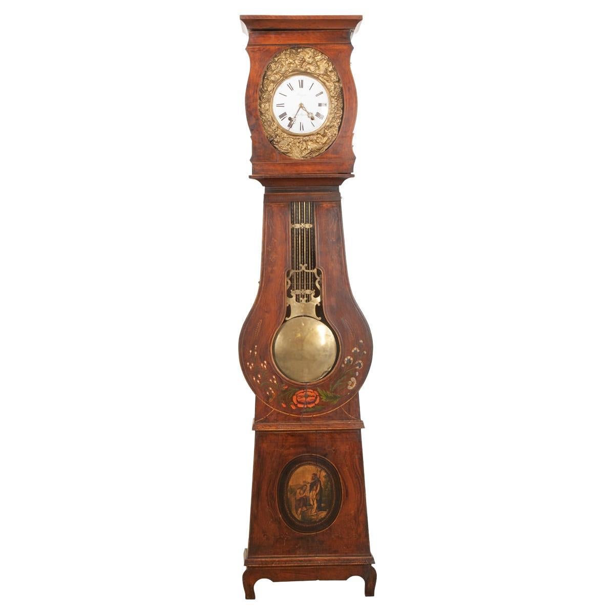 French 19th Century Painted Case Clock For Sale