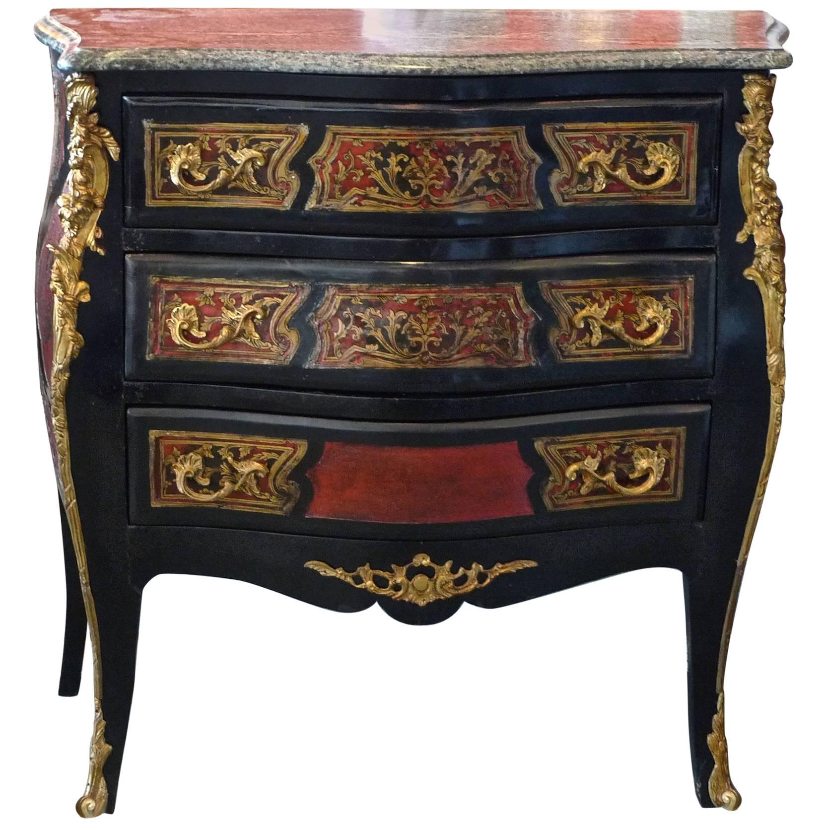 French 19th Century Painted Chinoiserie Bow-Fronted Three-Drawer Commode
