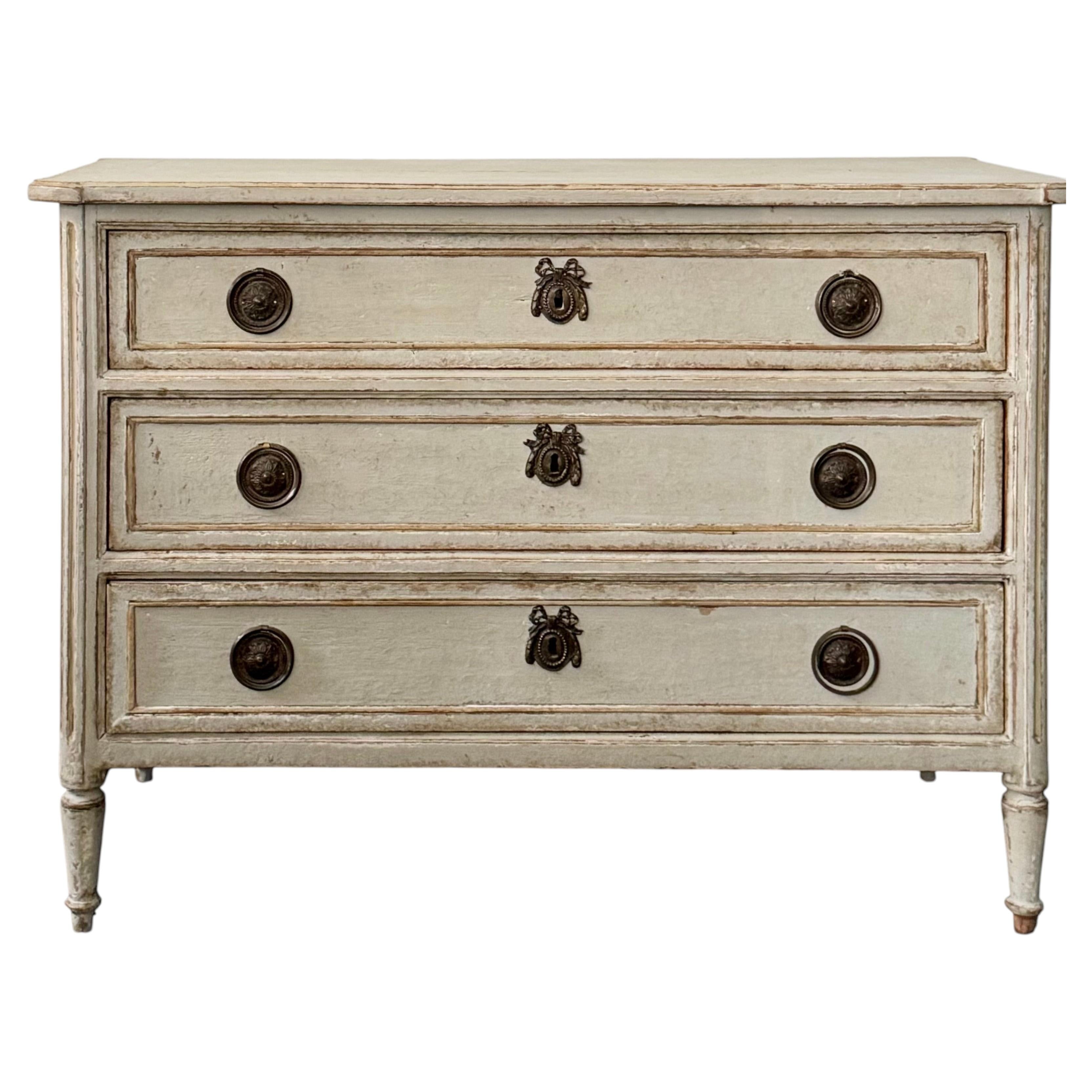 French 19th Century Painted Commode with Brass Hardware