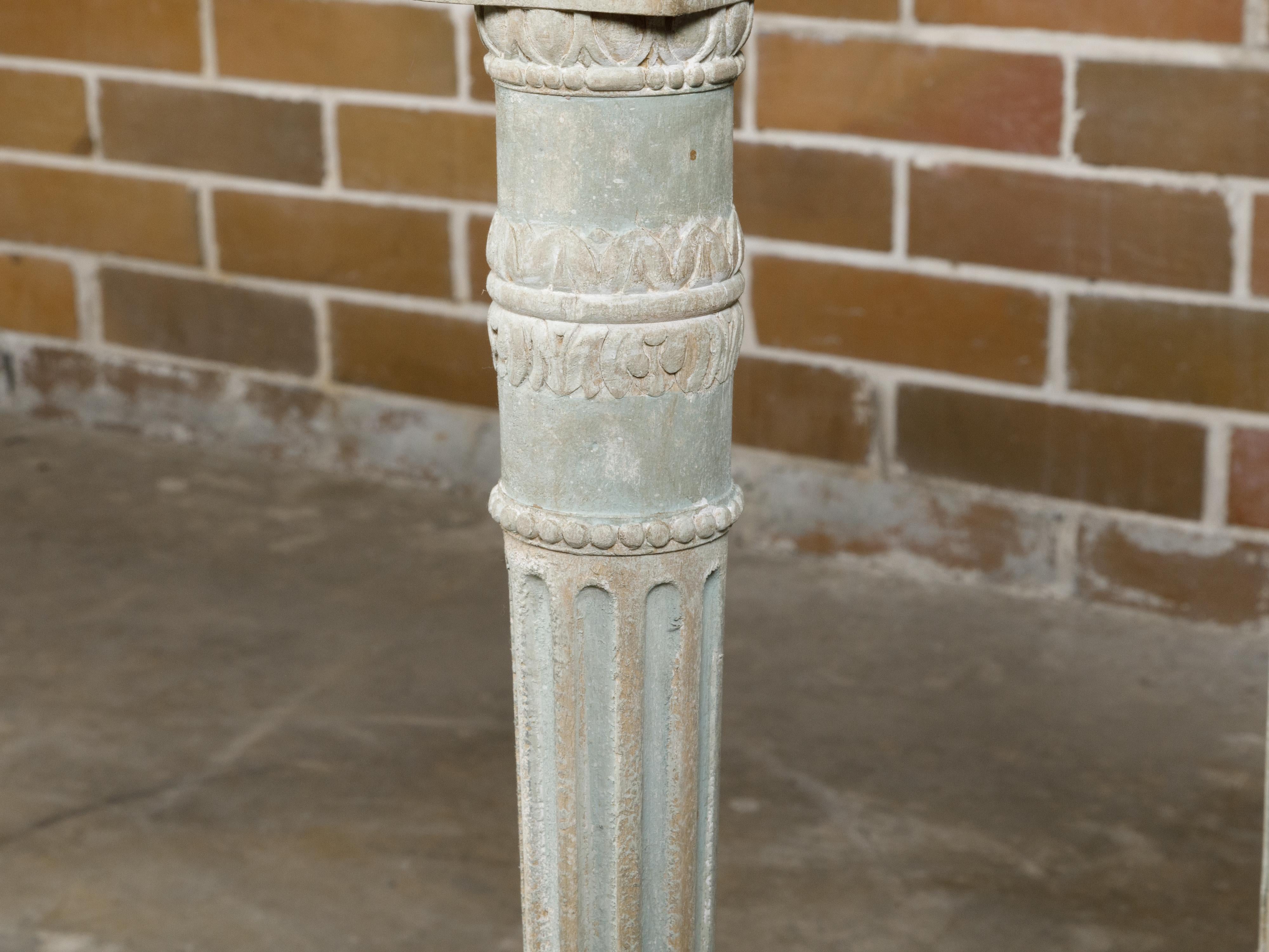 French 19th Century Painted Console Table with Carved Apron and White Marble Top For Sale 2