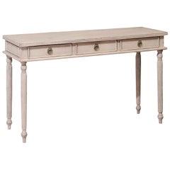 French 19th Century Painted Console Table with Three Drawers and Reeded Legs