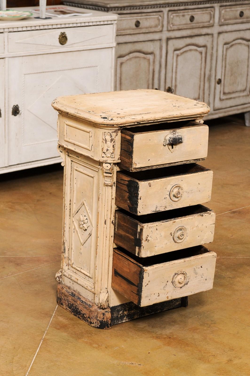 French 19th Century Painted Fir Seeds Counter with Drawers and Distressed Patina 1