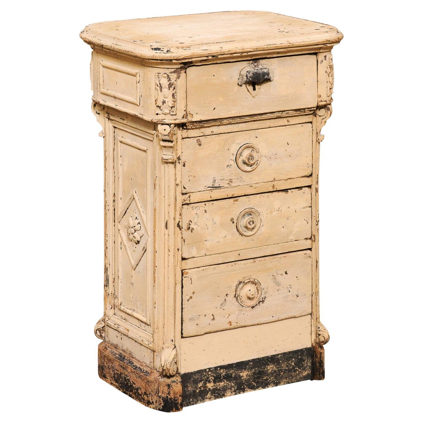 French 19th Century Painted Fir Seeds Counter with Drawers and Distressed Patina