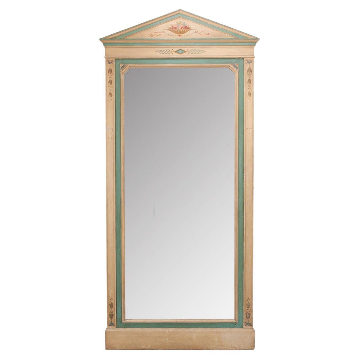 Large Antique French Painted Floor Mirror in Antiqued White at 1stDibs