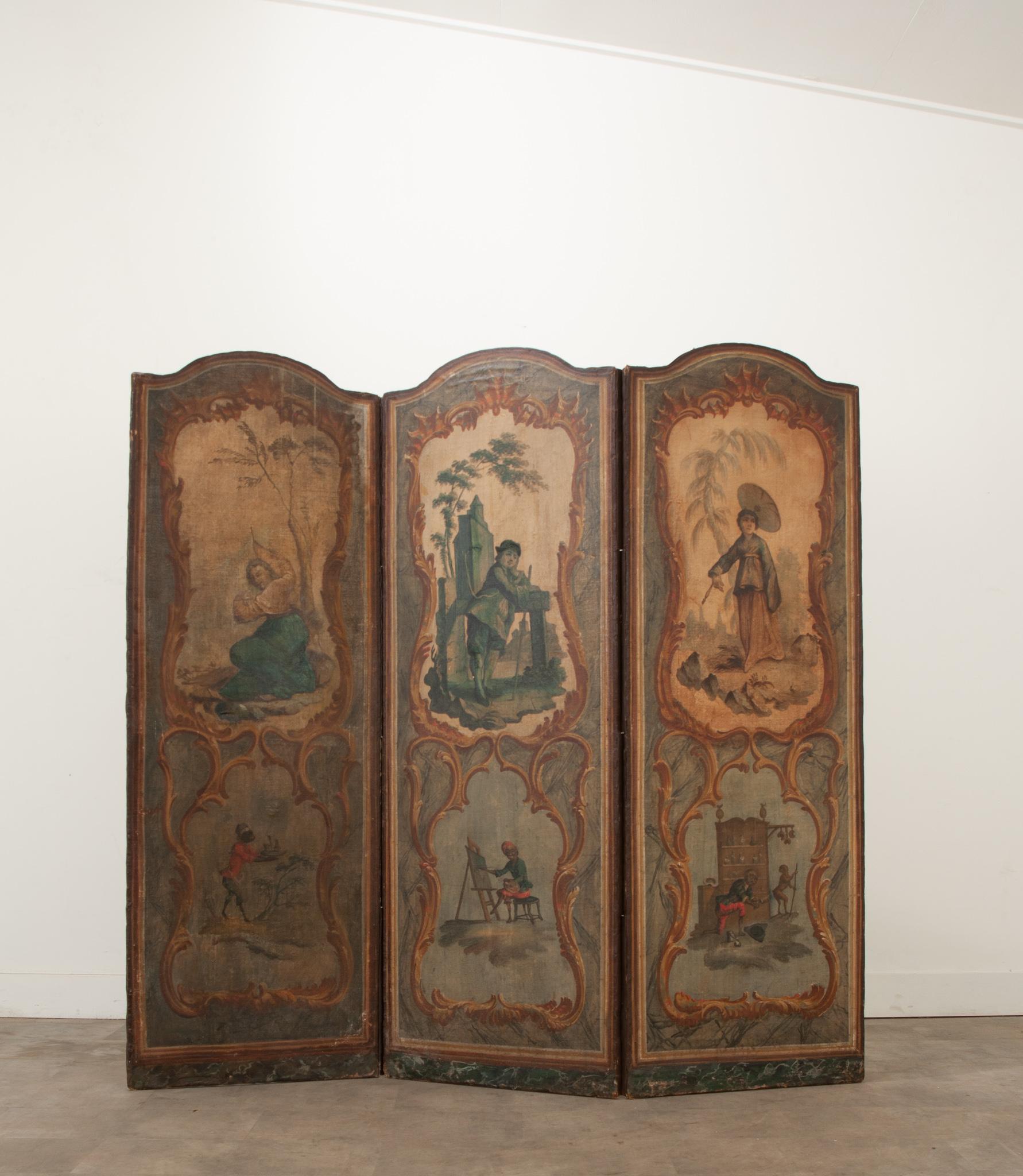 Neoclassical French 19th Century Painted Folding Screen