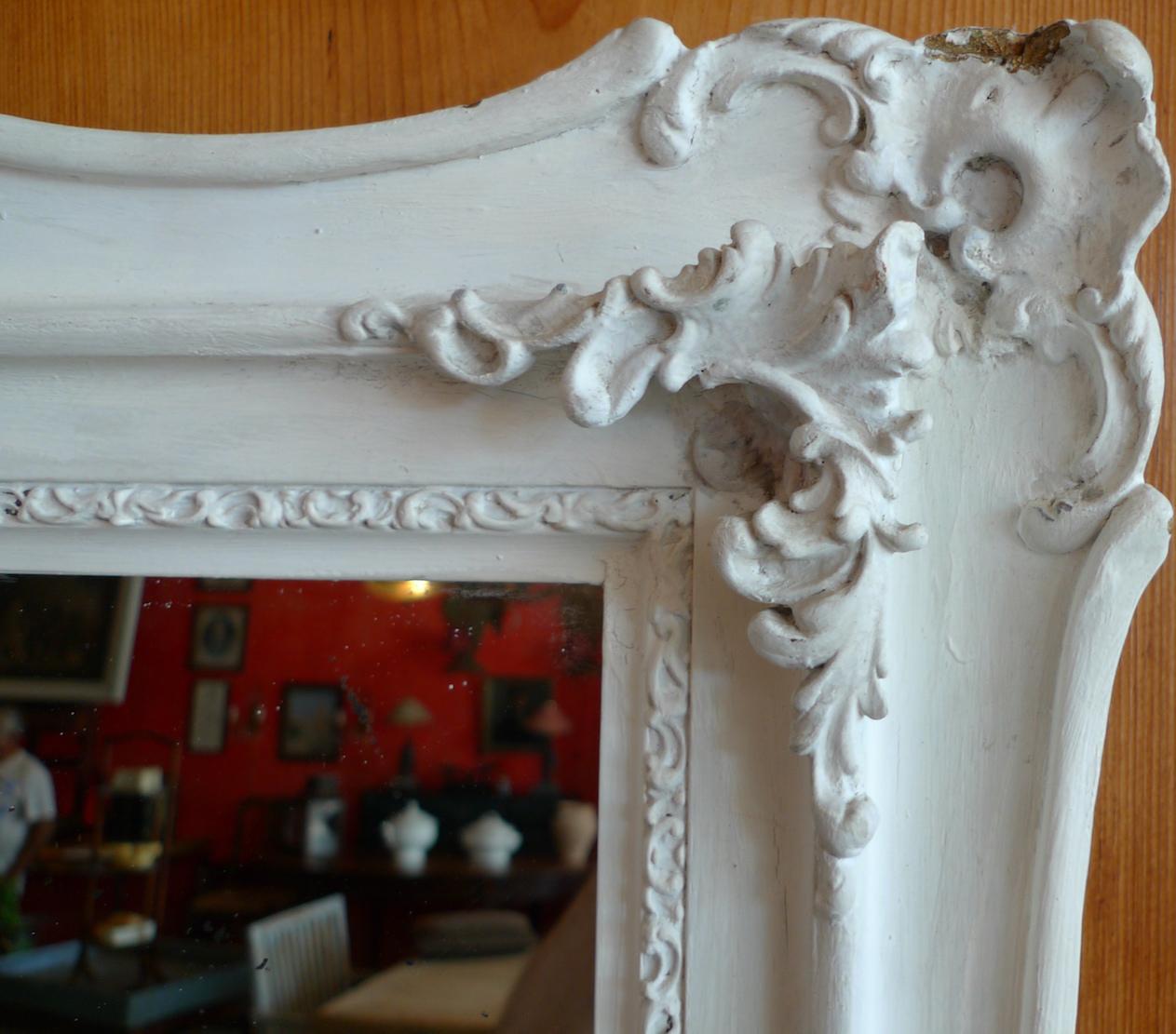 French 19th Century Painted Gesso Framed Mirror with Original Mirror Glass In Distressed Condition In Santa Monica, CA