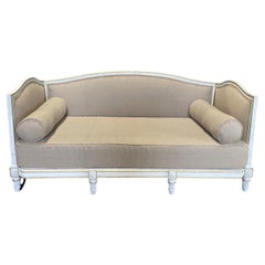 French 19th Century Painted Gilded Louis XVI Daybed Sofa with New Upholstery
