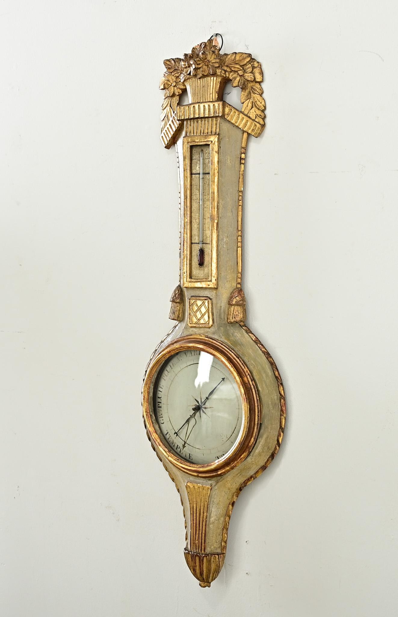 Baromètre français du 19ème siècle peint et doré en vente 3