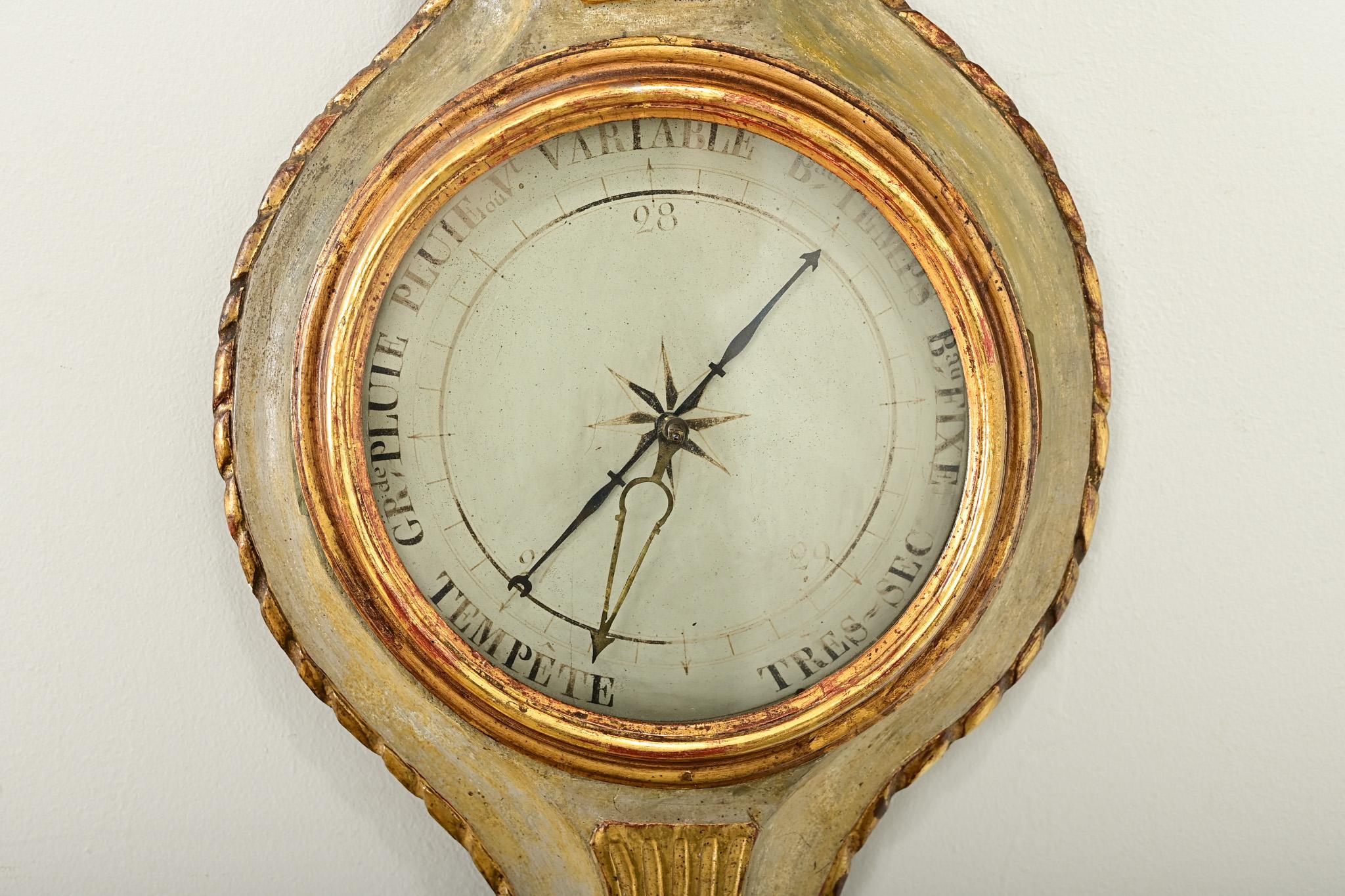 Or Baromètre français du 19ème siècle peint et doré en vente