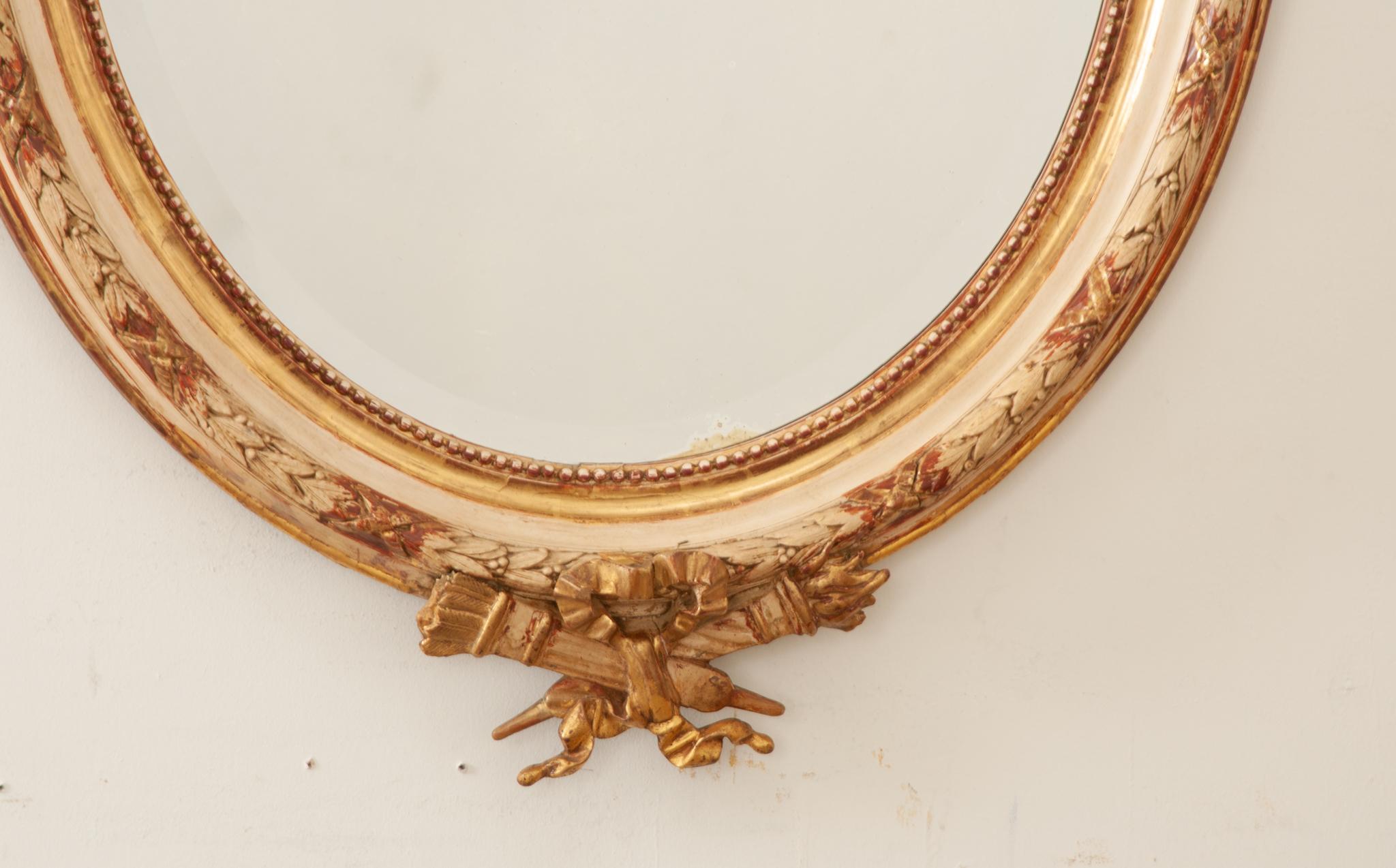 Glass French 19th Century Painted & Gilt Oval Mirror For Sale