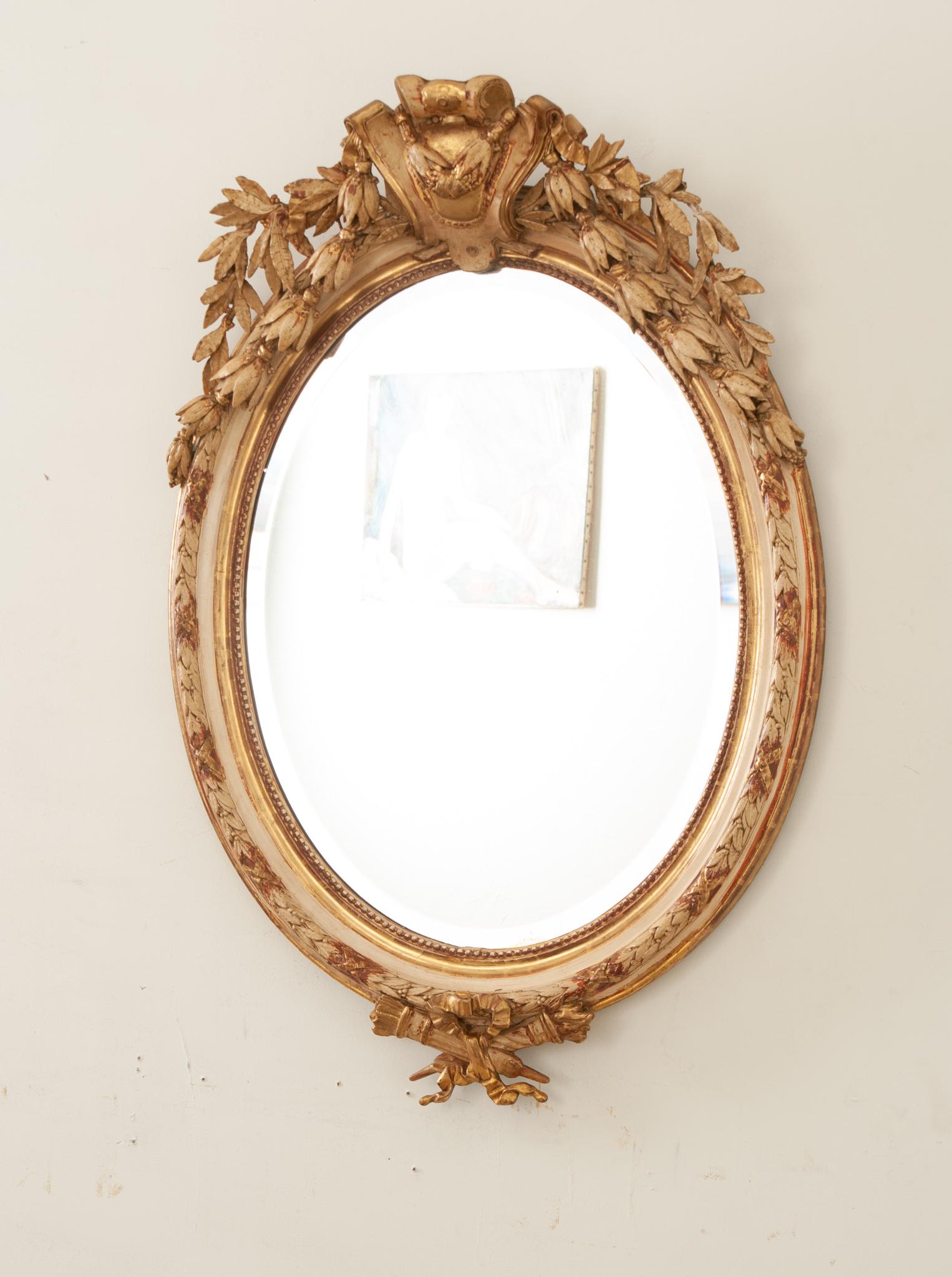 French 19th Century Painted & Gilt Oval Mirror For Sale 2