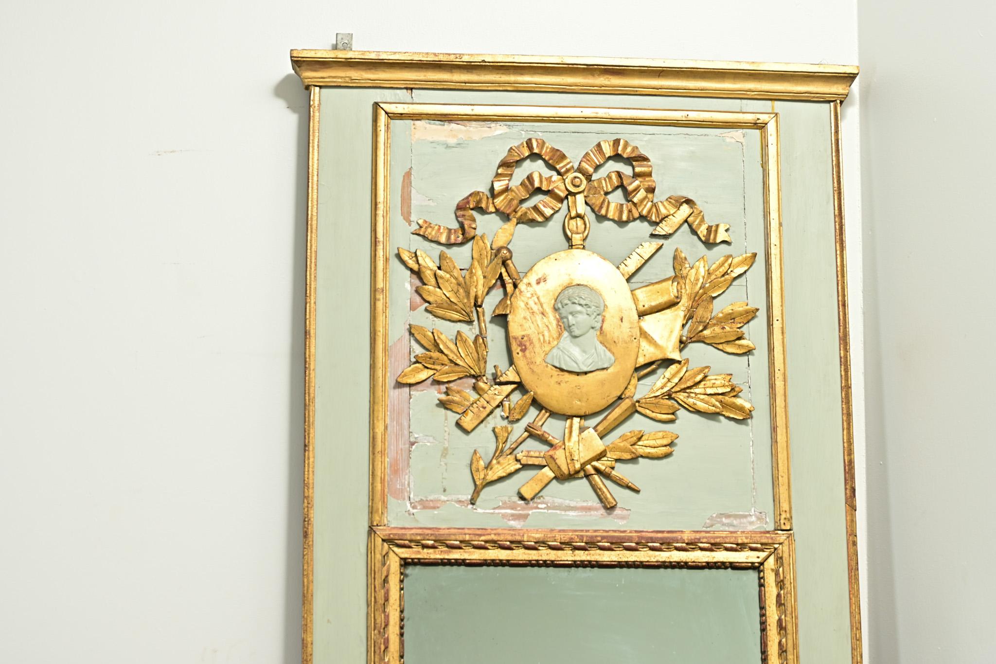 Brass French 19th Century Painted & Gilt Trumeau For Sale