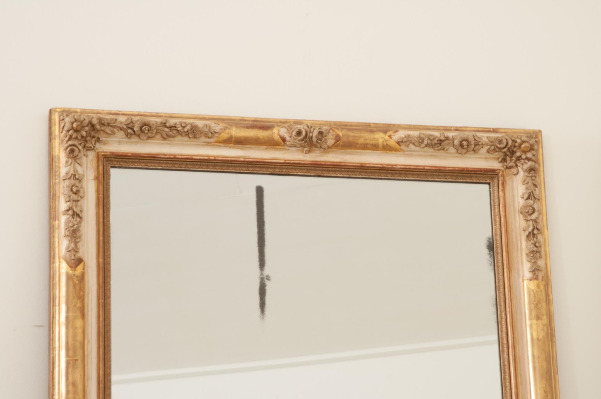 Louis XVI French 19th Century Painted & Giltwood Mantle Mirror For Sale
