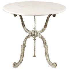 French 19th Century Painted Iron Guéridon Side Table with White Marble Top