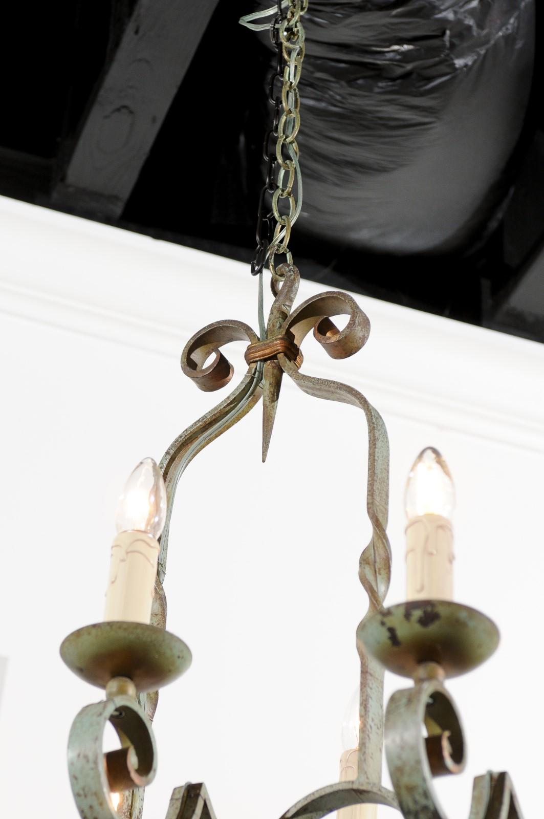 French 19th century Painted Iron Six-Light Chandelier with Scrolling Arms 8
