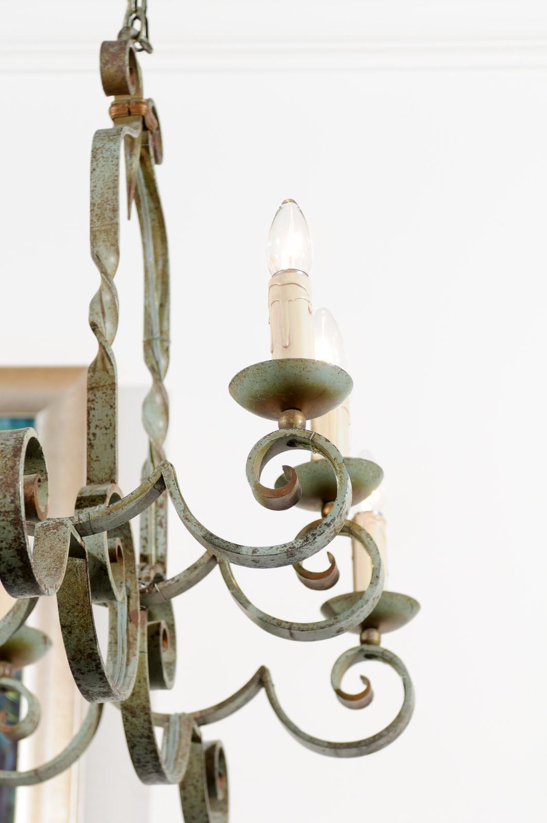 19th Century French 19th century Painted Iron Six-Light Chandelier with Scrolling Arms